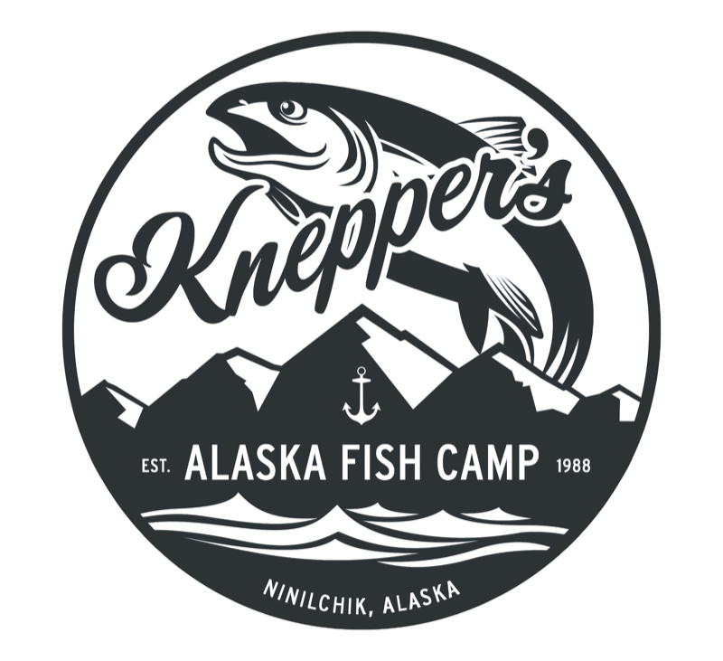 KAFC badge: sockeye salmon over mountains, anchor, EST. 1988